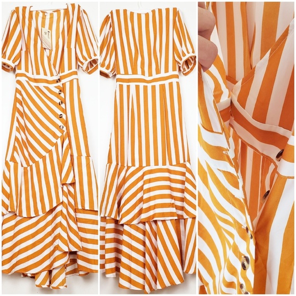 EVERKAKI BOHO STYLE MUSTARD STIPES DRESS SZ S - Picture 2 of 6